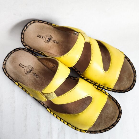 Vintage Duck Head Yellow Leather Flat Strappy Comfort Slides Sandals Size 7 - Picture 7 of 12
